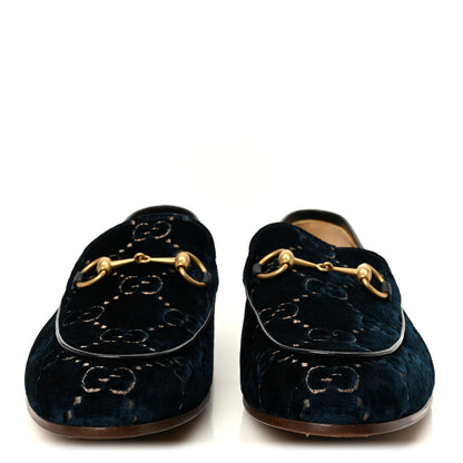 Gucci Velvet GG Monogram Horsebit Mens Jordaan Loafers  11 Blue Beige 3 of 10