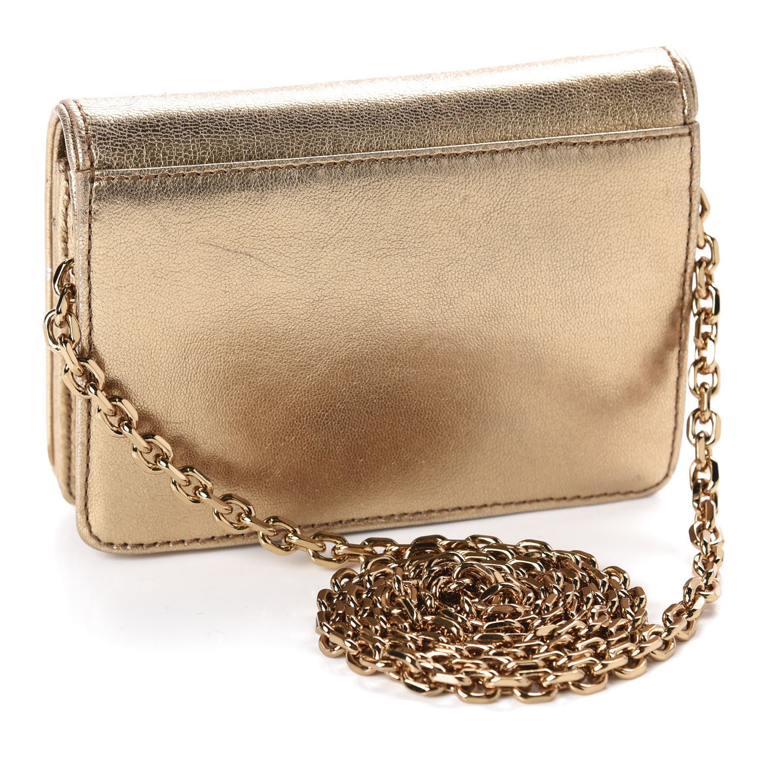 MCM Metallic Calfskin Swarovski Crystal Romantic Chandelier Crossbody Clutch Gold 3 of 12