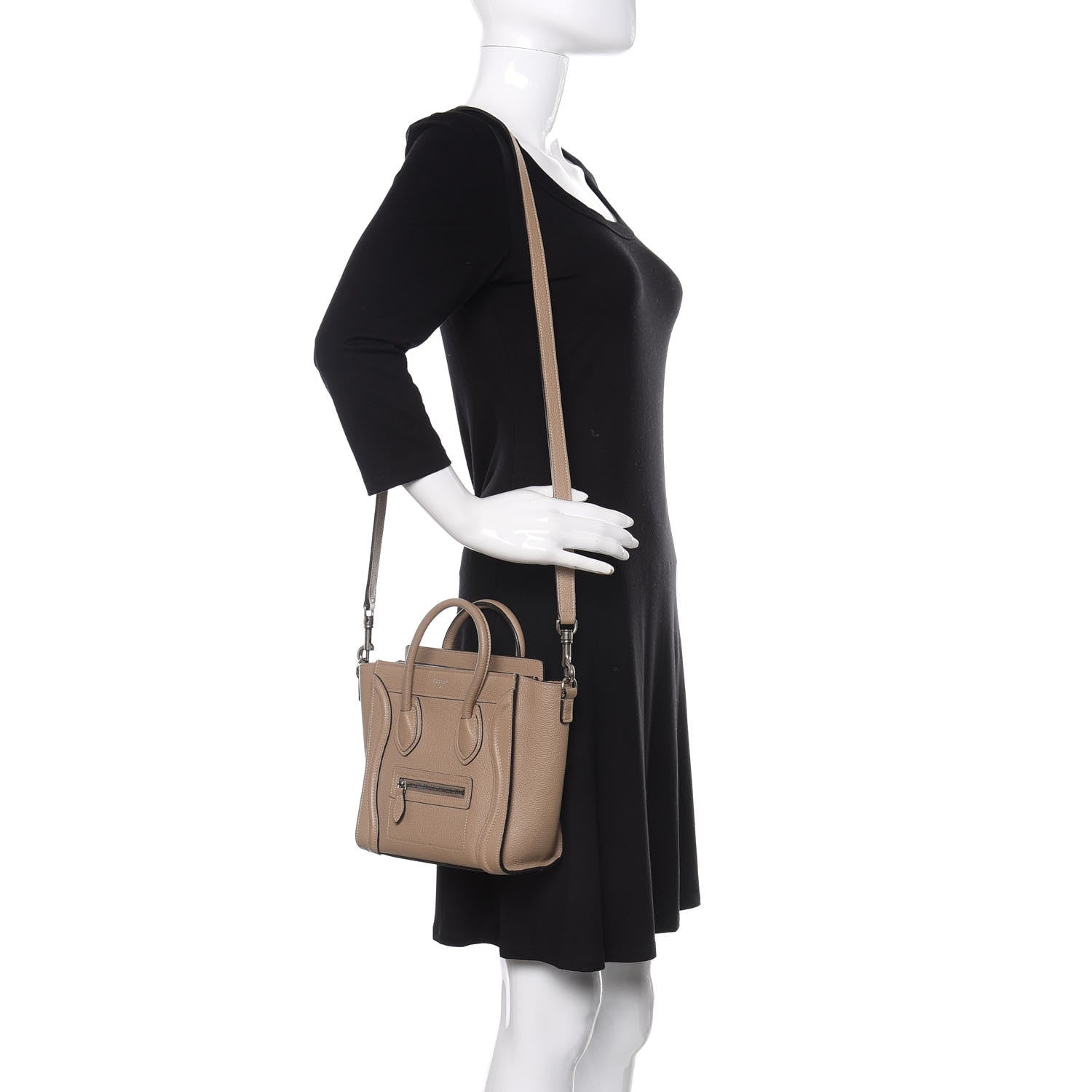 Celine Drummed Calfskin Nano Luggage Dune 2 of 9