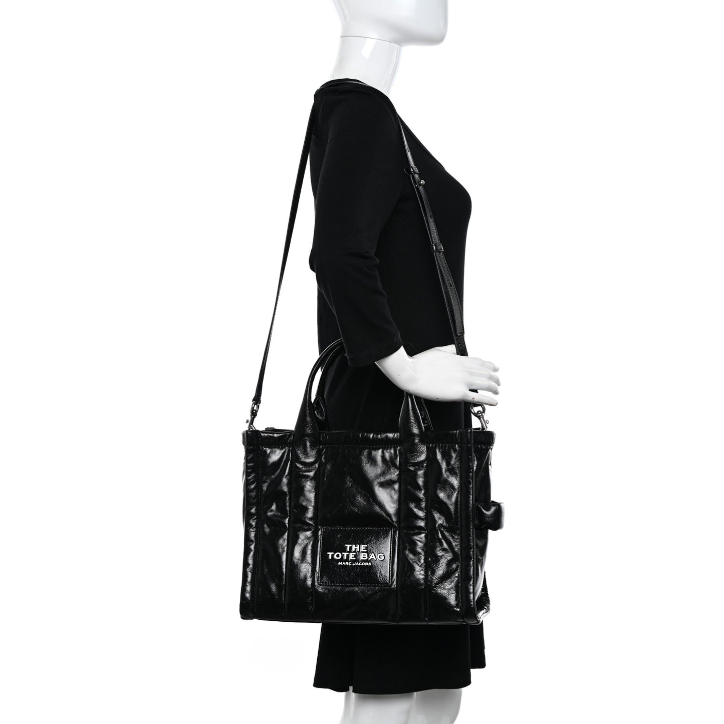 Shiny Crinkled Calfskin The Tote Bag Black