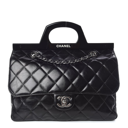 Chanel Glazed Calfskin Quilted Small CC Delivery Tote Black 1 of 11