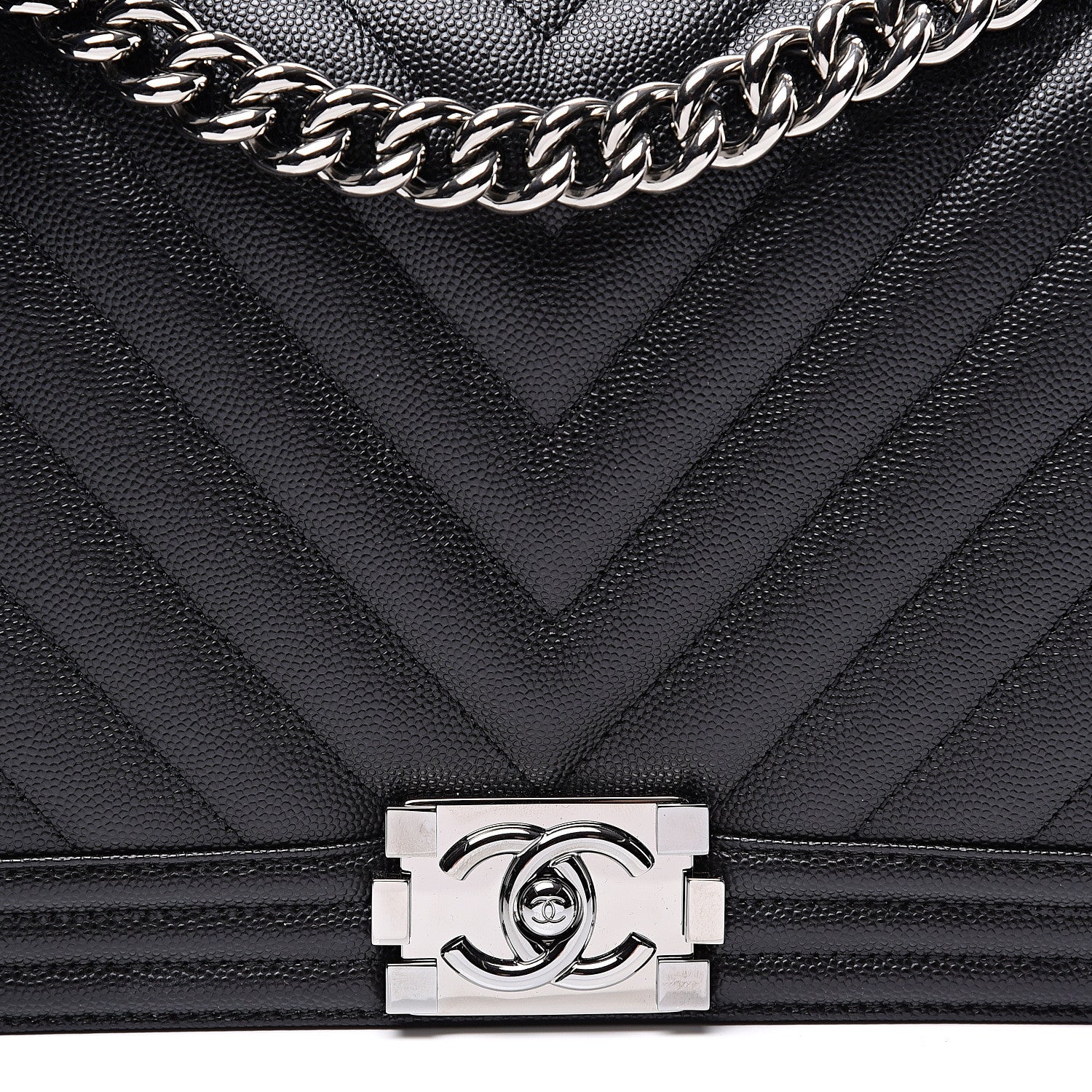 Chanel Caviar Chevron Quilted New Medium Boy Flap Black 9 of 10