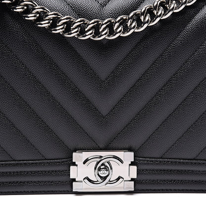 Chanel Caviar Chevron Quilted New Medium Boy Flap Black 9 of 10