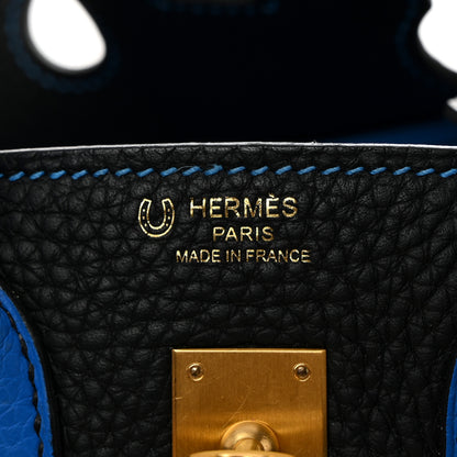 Hermes Taurillon Clemence Horseshoe Birkin 25 Black Bleu Hydra 6 of 14