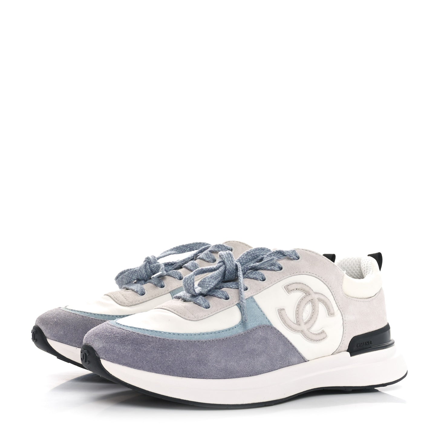 Fabric Suede Calfskin Logo Sneakers 41 White Light Gray