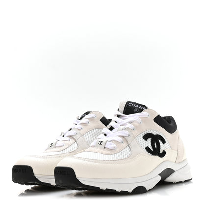 Chanel Mesh Suede Calfskin Grained Calfskin Womens CC Sneakers 41 White Black 4 of 8