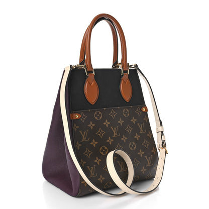 Louis Vuitton Calfskin Monogram Fold Tote MM Black Wine Cream 3 of 8