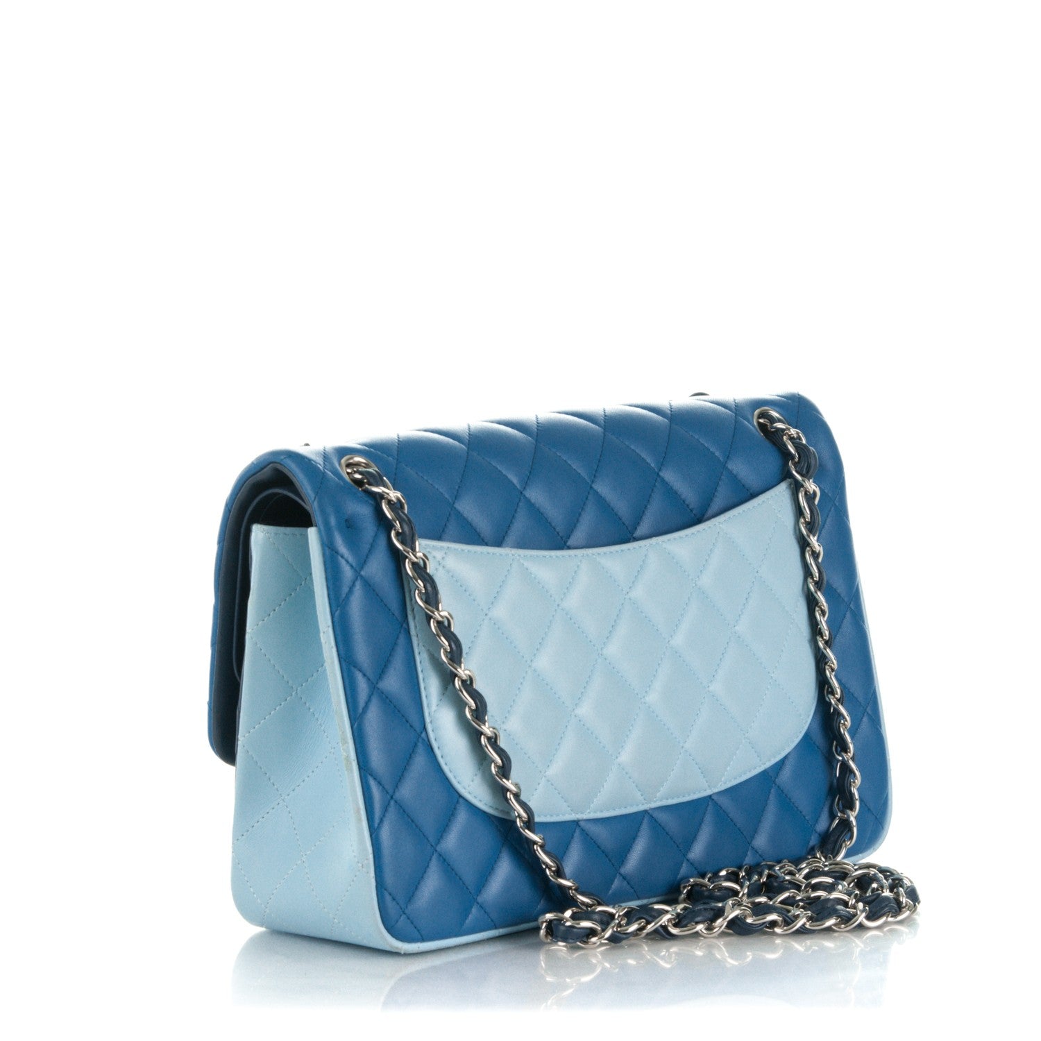 Chanel Lambskin Quilted Jumbo Tri-Color Double Flap Blue 4 of 11