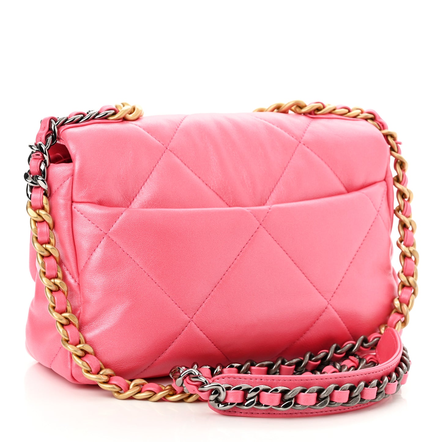 Shiny Lambskin Quilted Medium Chanel 19 Flap Pink