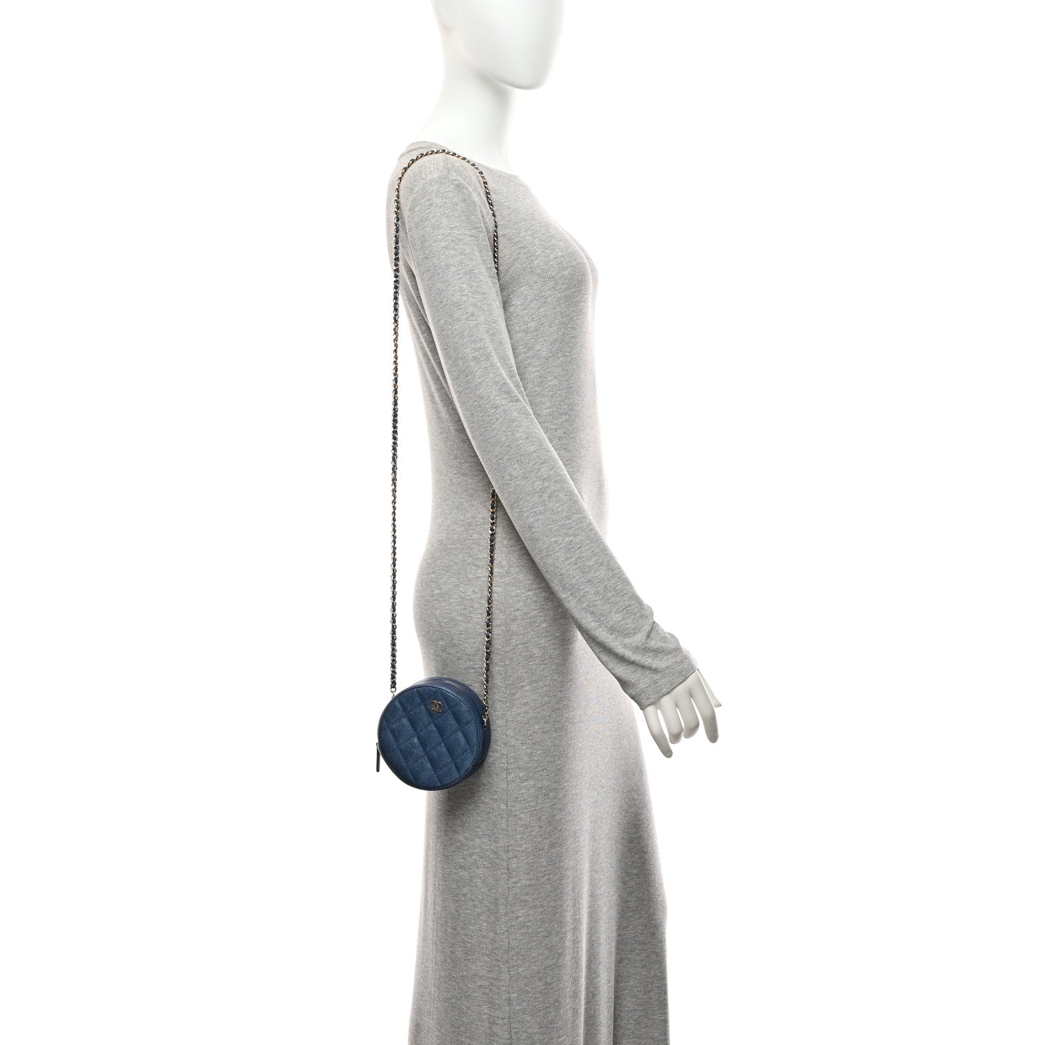 Chanel Iridescent Caviar Quilted Round Clutch With Chain Blue 2 of 10