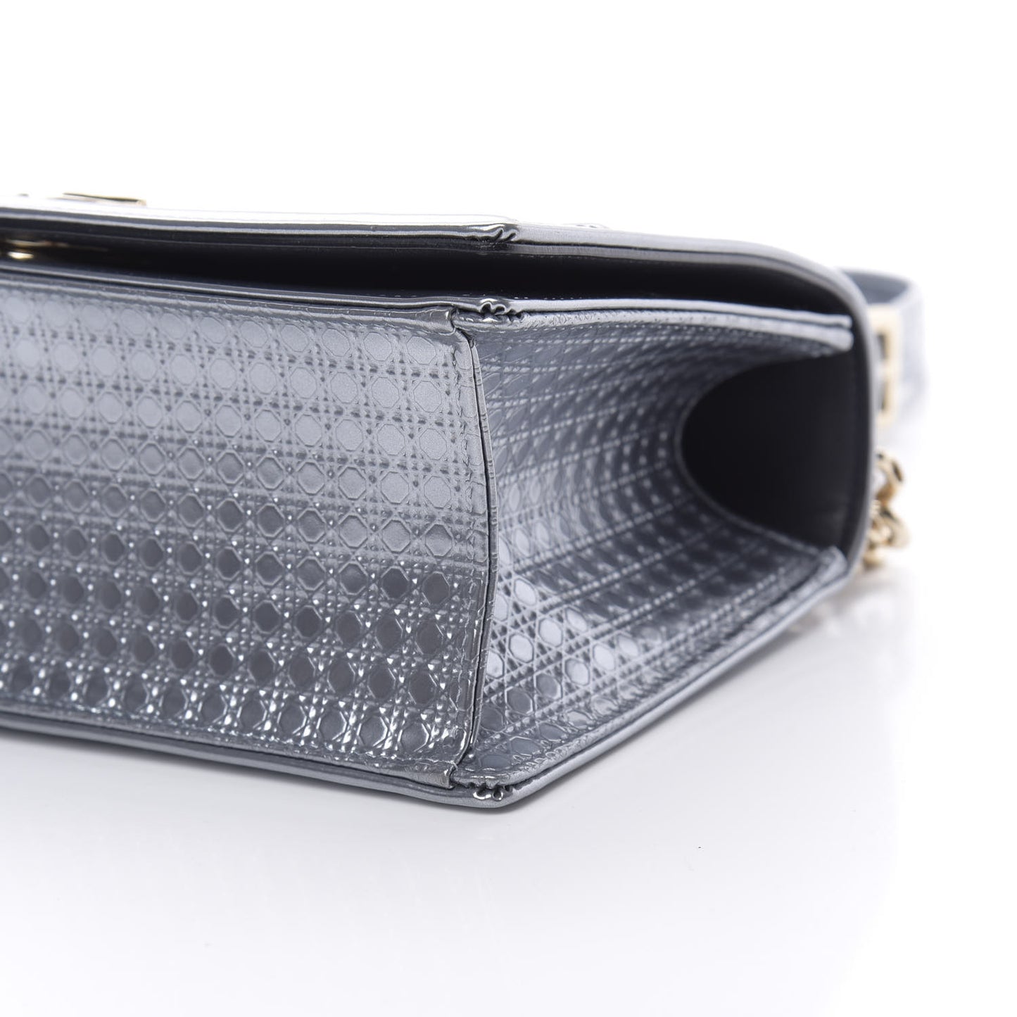 Metallic Patent Micro-Cannage Small Diorama Flap Bag Silver