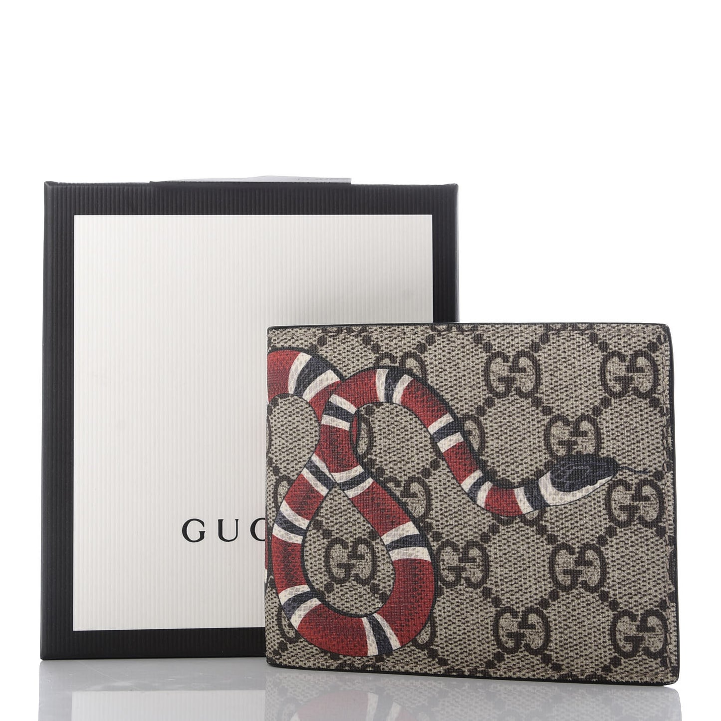 GG Supreme Monogram Selleria Calfskin Kingsnake Nice Bi-Fold Wallet Beige Ebony Multicolor Black