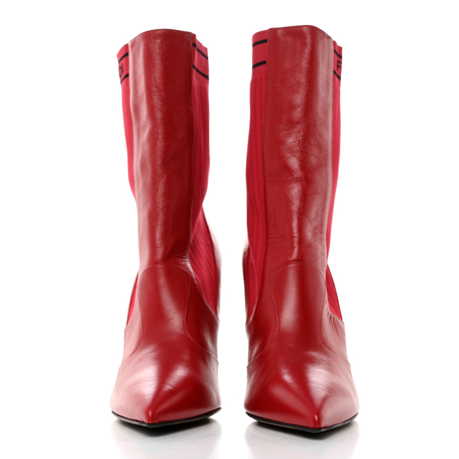 Fendi Vitello Lucido Stretch Fabric Logo Rockoko 105mm Sock Boots 41 Fragola Black 2 of 8