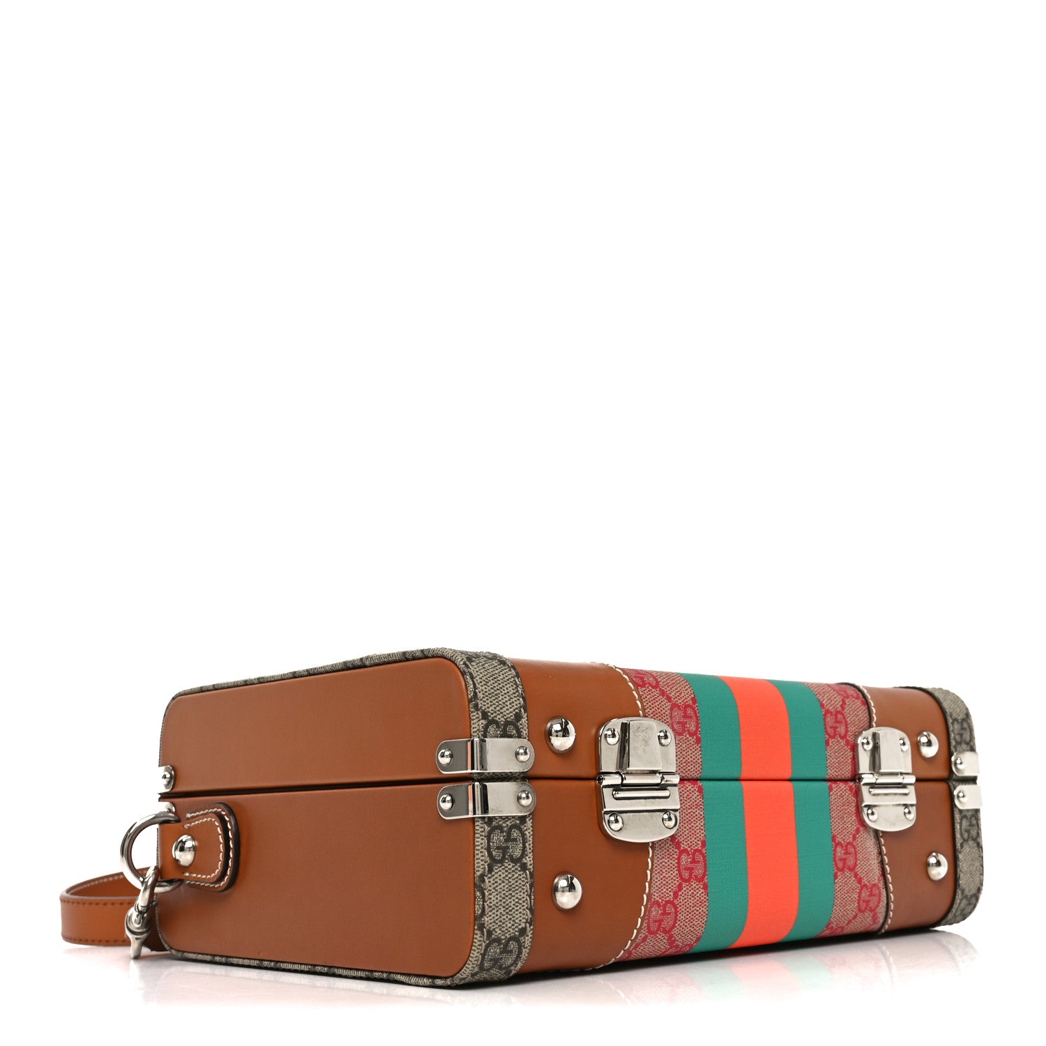 Gucci X DANS LE VERT GG Supreme Monogram Cuoio Web Mini Retro Interlocking G Savoy Top Handle Beauty Case Beige Rosso Ebony Harness  Brown 4 of 10