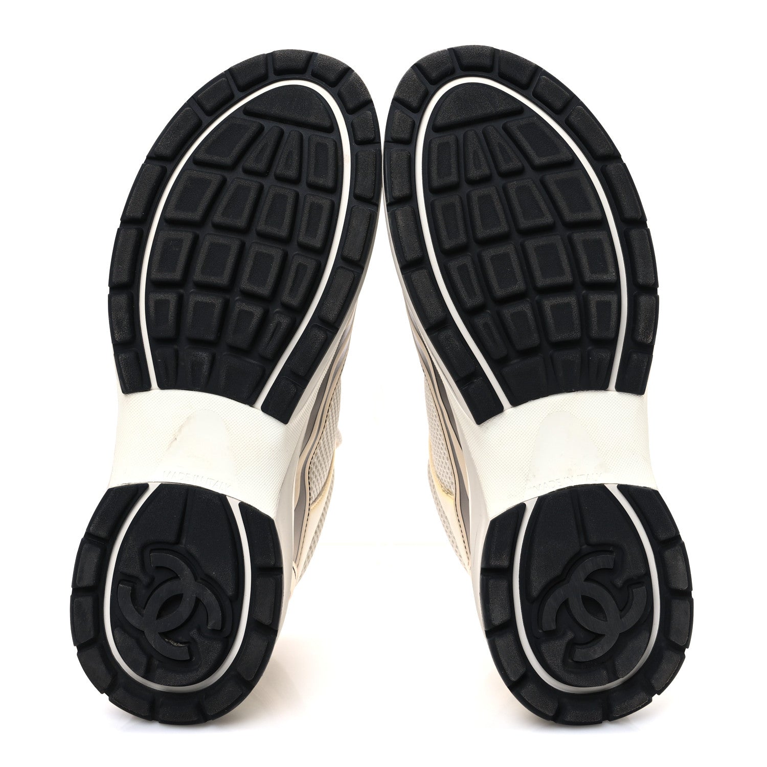 Chanel Fabric Laminated Calfskin Stretch CC Sneakers 41 Ivory White Silver 7 of 13
