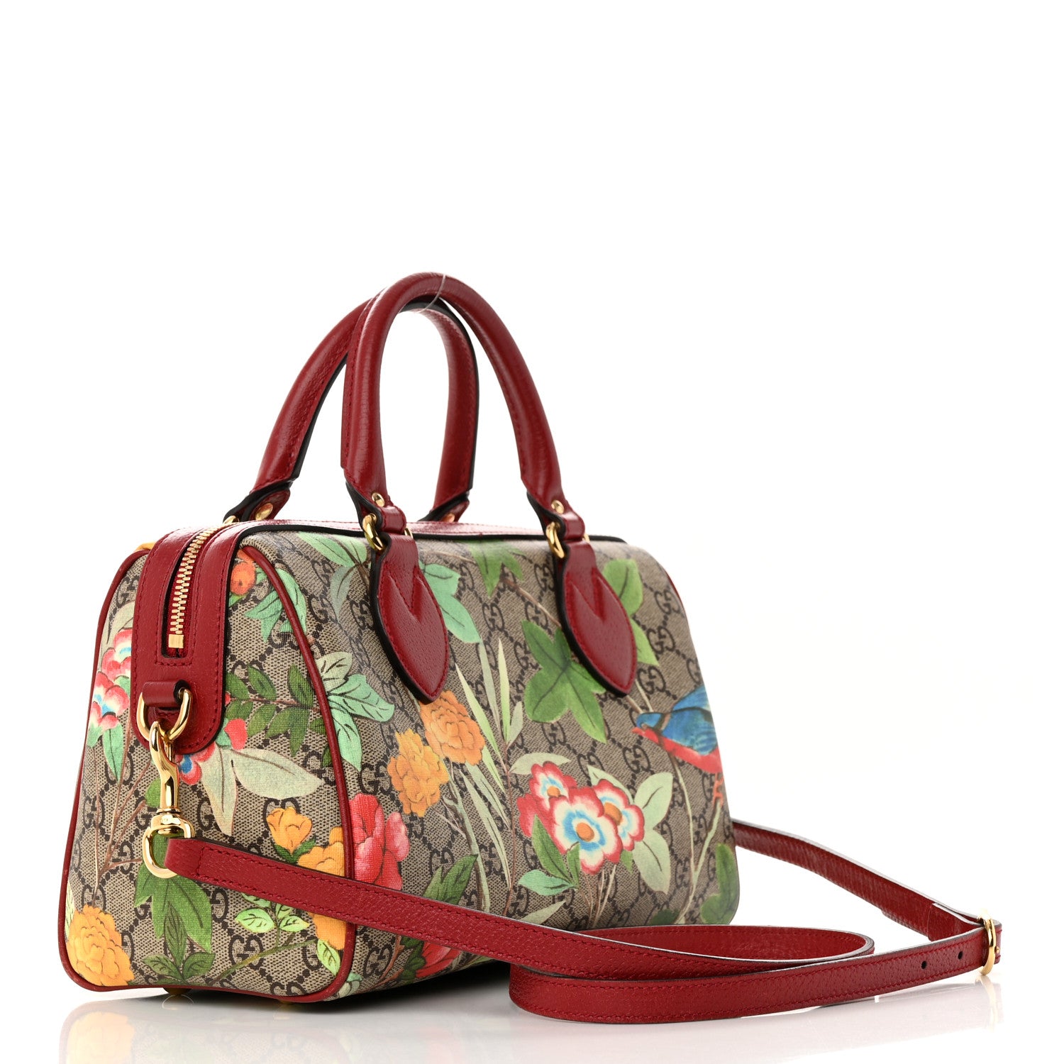 Gucci GG Supreme Monogram Tian Small Boston Beige Multicolor Red 3 of 15