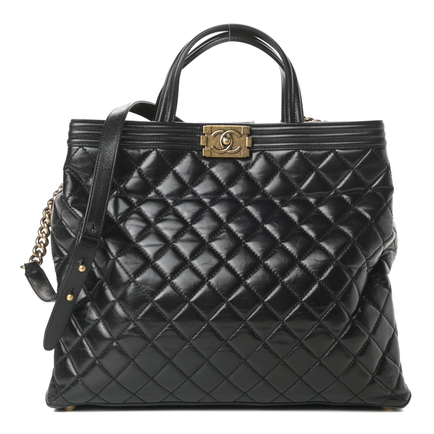 Chanel Glazed Calfskin Quilted Large Boy Tote Black 1 of 16