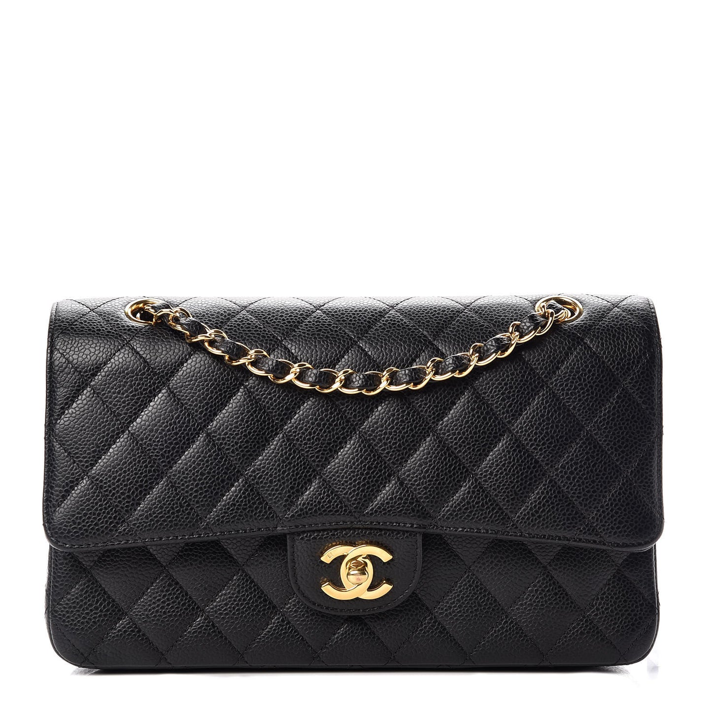 Caviar Quilted Medium Double Flap Black