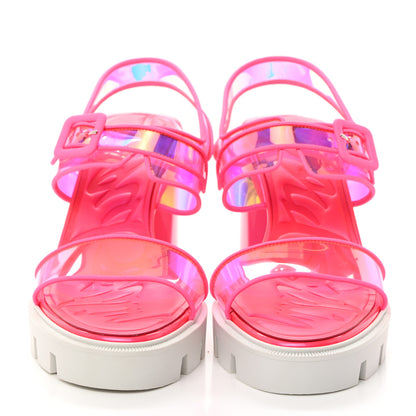 Christian Louboutin PVC Loubi Duniss 100 Lug Sole Sandals 38 Fluo Pink 2 of 9