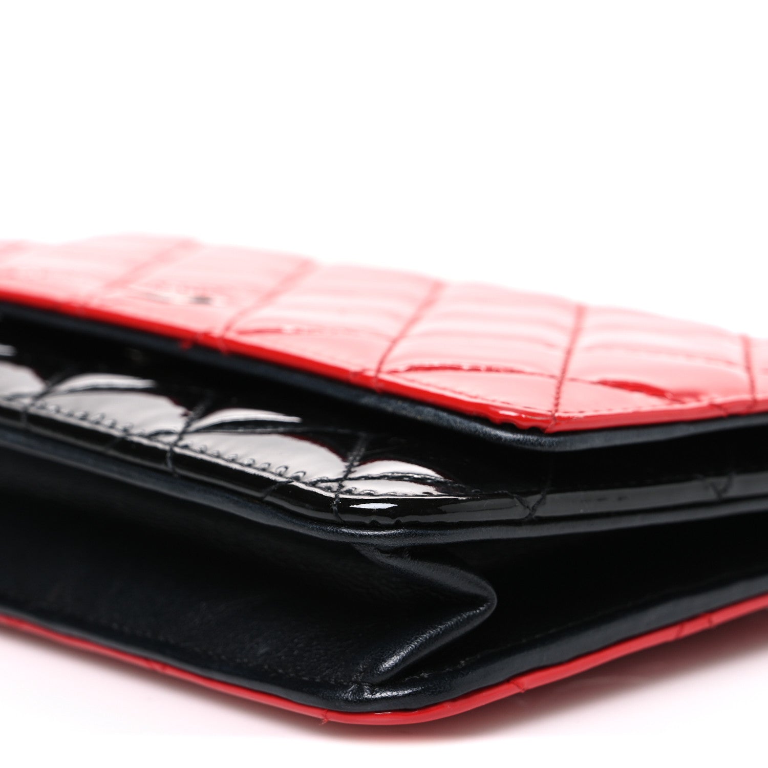 Chanel Patent Quilted Bi-Color Wallet On Chain WOC Red Black 11 of 11