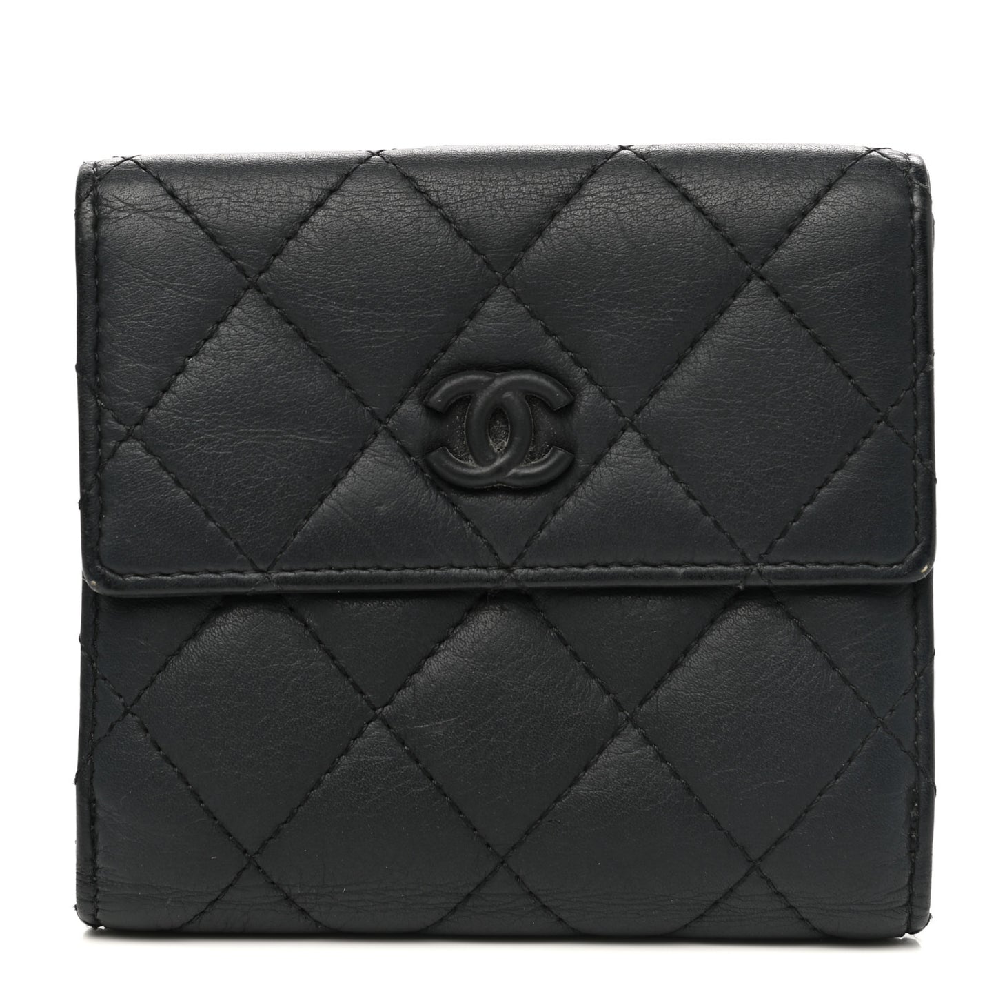 Lambskin Quilted Compact Flap Wallet Black