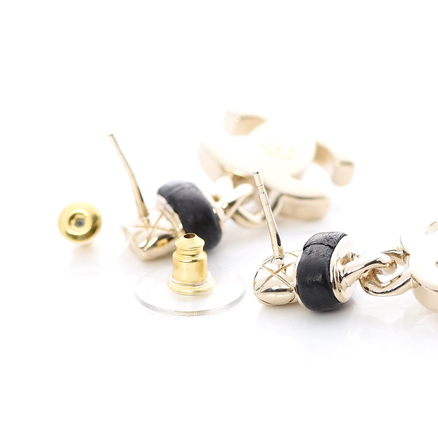 Lambskin CC Turnlock Drop Earrings Gold Black