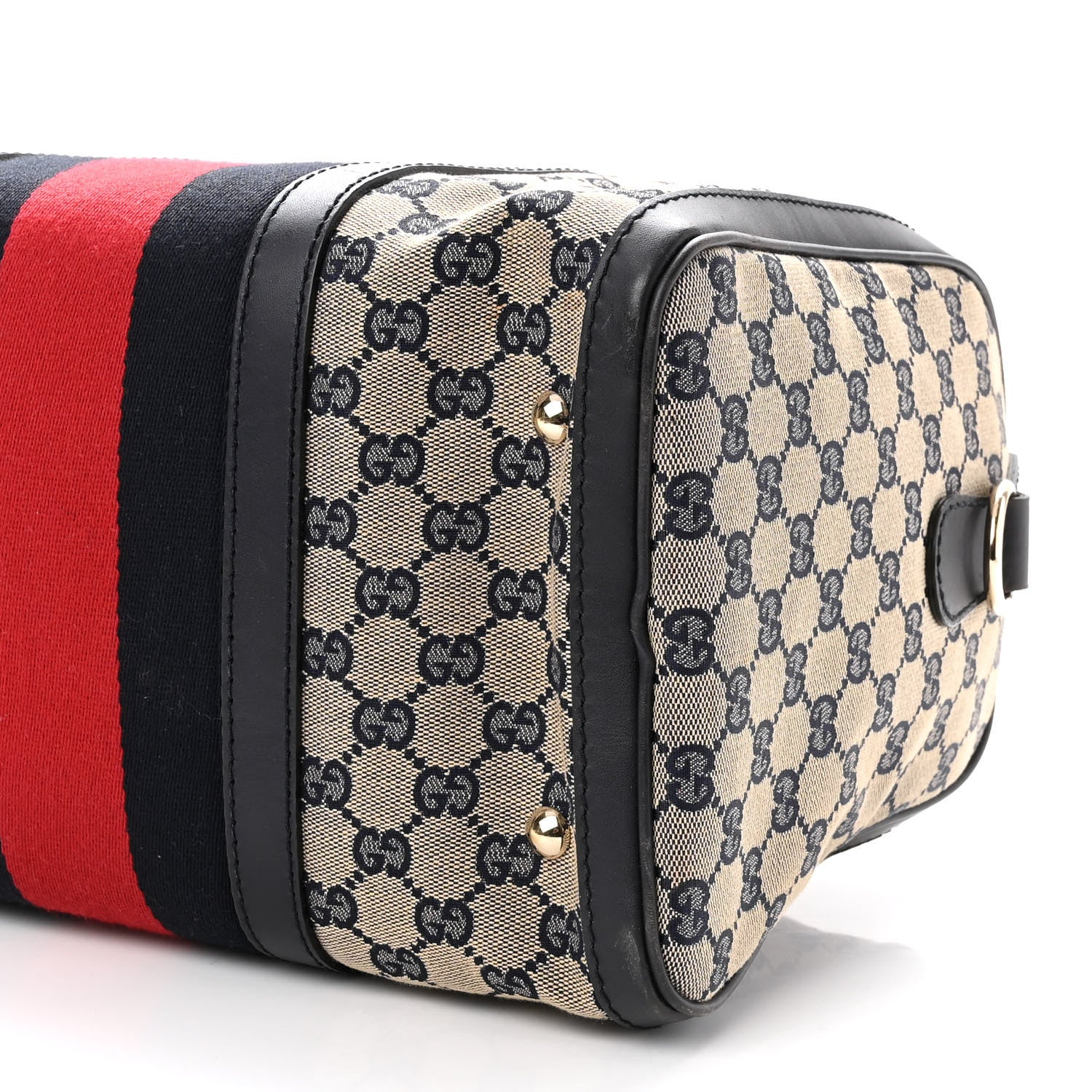 Gucci Monogram Selleria Calfskin Vintage Web Medium Boston Beige Blue 9 of 10