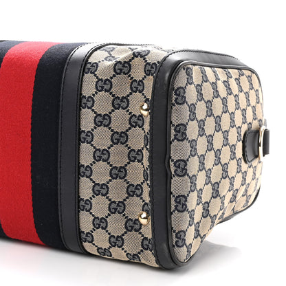 Gucci Monogram Selleria Calfskin Vintage Web Medium Boston Beige Blue 9 of 10