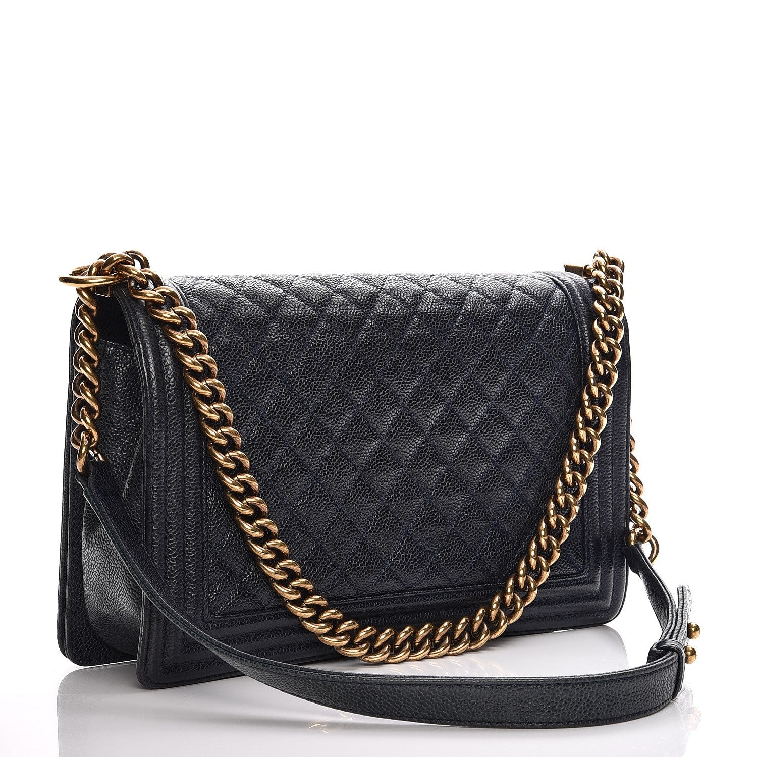 Chanel Caviar Quilted New Medium Boy Flap Dark Navy Blue 3 of 13