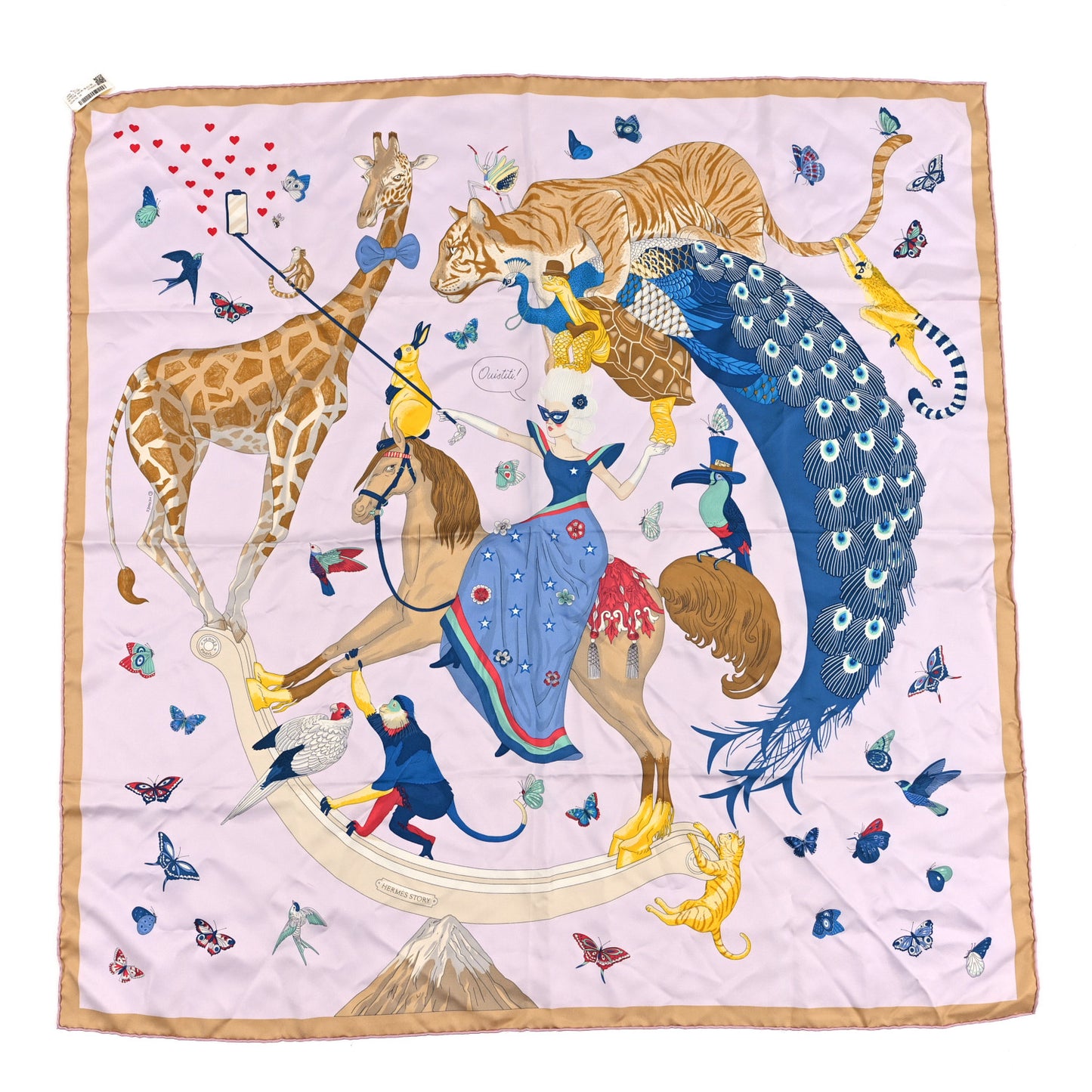 Silk Story Scarf 90 Rose Nacre Bleu Beige