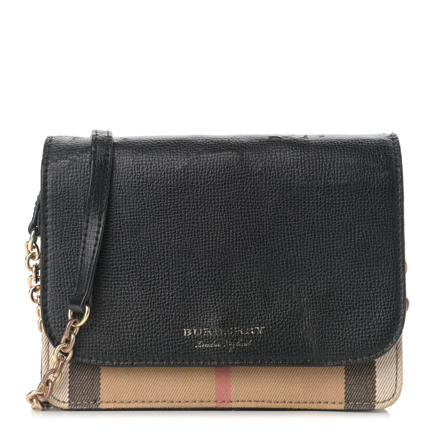 Derby Calfskin House Check Wallet On Chain Black