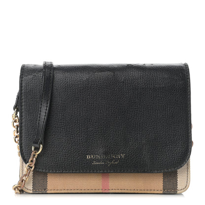 Burberry Derby Calfskin House Check Wallet On Chain Black 1 of 16