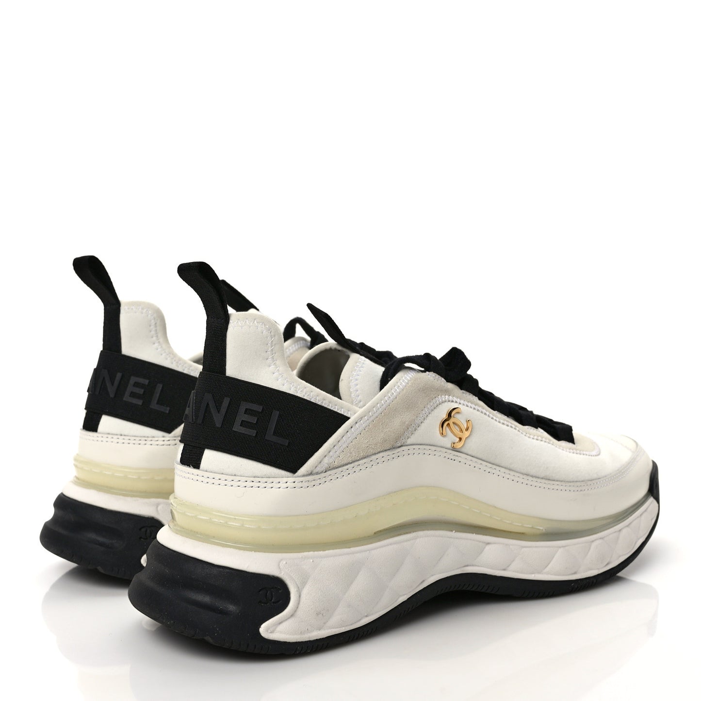 Velvet Calfskin Mixed Fibers CC Sneakers 40.5 Ivory Black