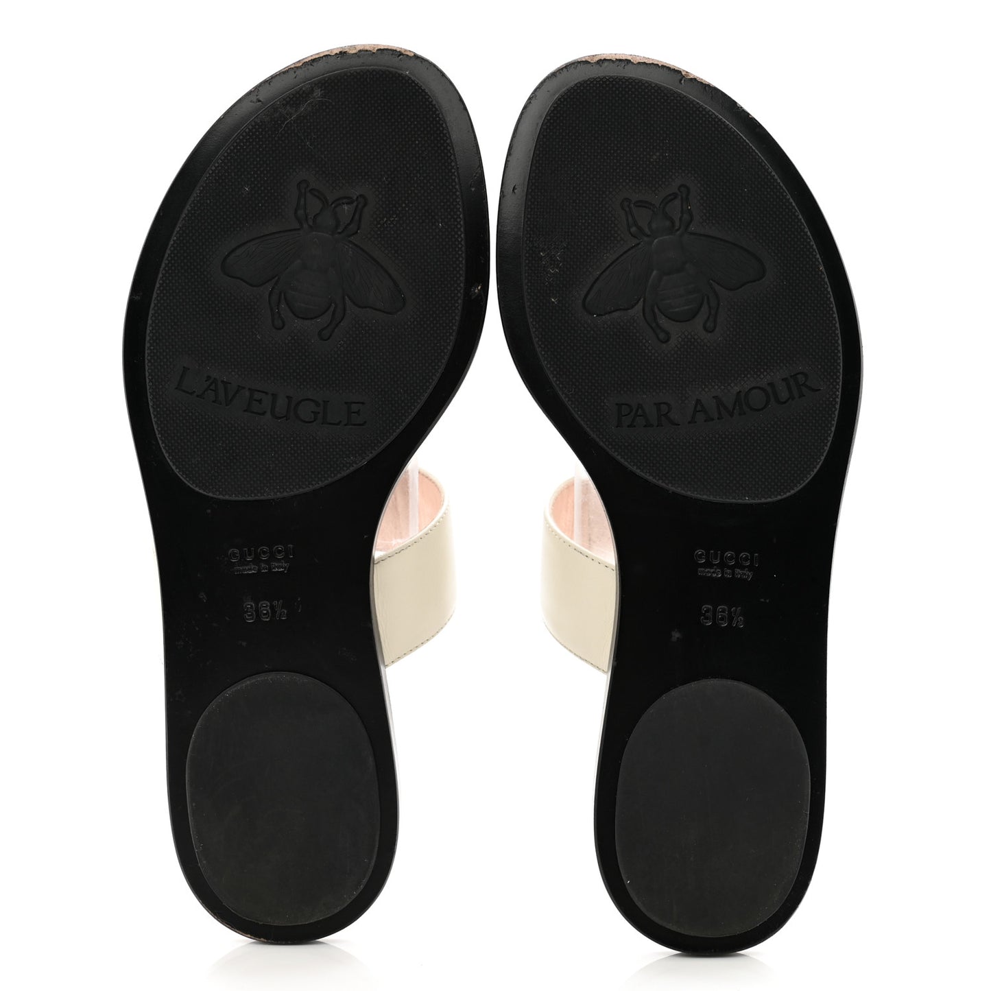 Calfskin GG Marmont Thong Sandals 36.5 Mystic White