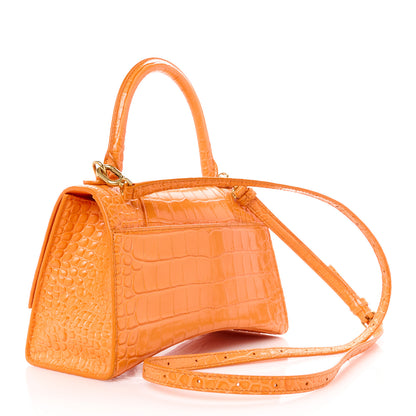 Balenciaga Shiny Calfskin Crocodile Embossed Small Hourglass Top Handle Bag Orange 3 of 11
