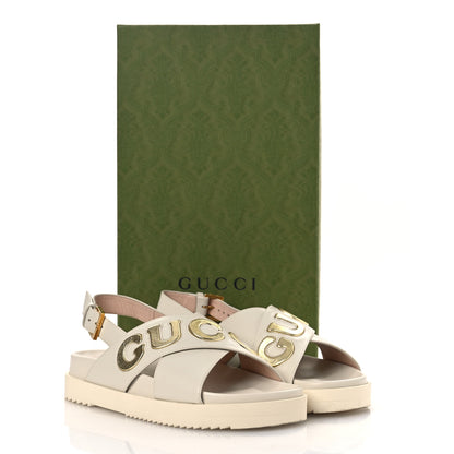 Gucci Calfskin Elizabeth Nappa Charlotte Logo Slingback Sandals 37.5 Mystic White Platino 15 of 15