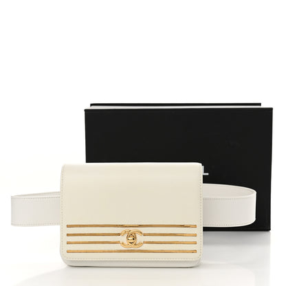 Chanel Grained Calfskin Embroidered Captain Gold Belt Bag White 14 of 14
