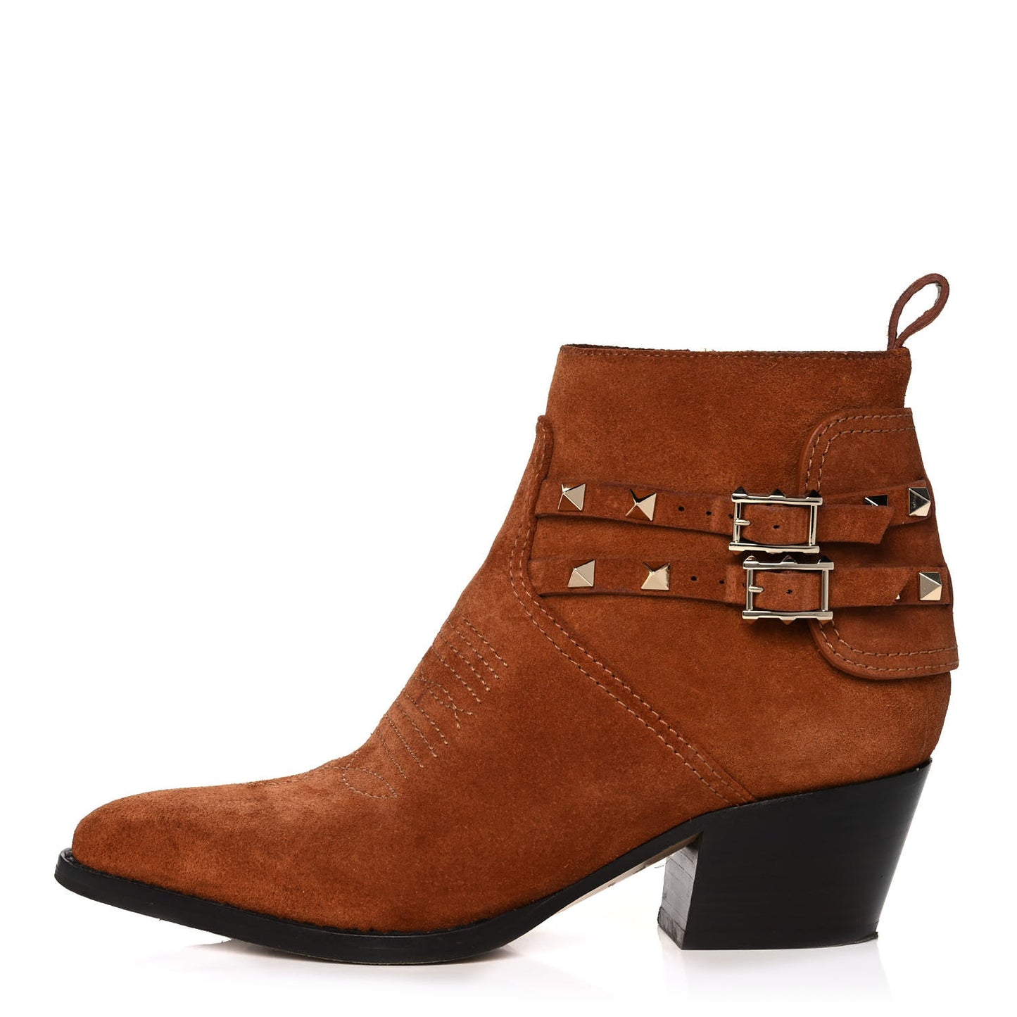 Suede Rockstud Double Buckle 50mm Cowboy Ankle Boots 36 Selleria