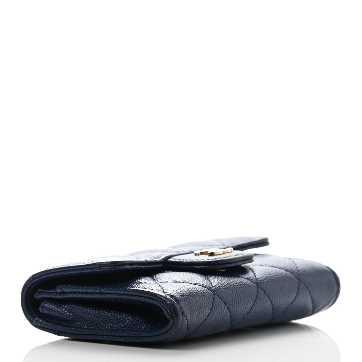 Caviar Quilted Flap Card Holder Navy Blue