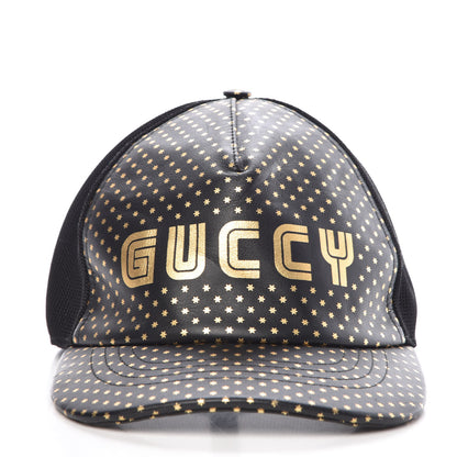 Gucci X SEGA Calfskin GUCCY Stars Baseball Hat XL Black Gold 3 of 7