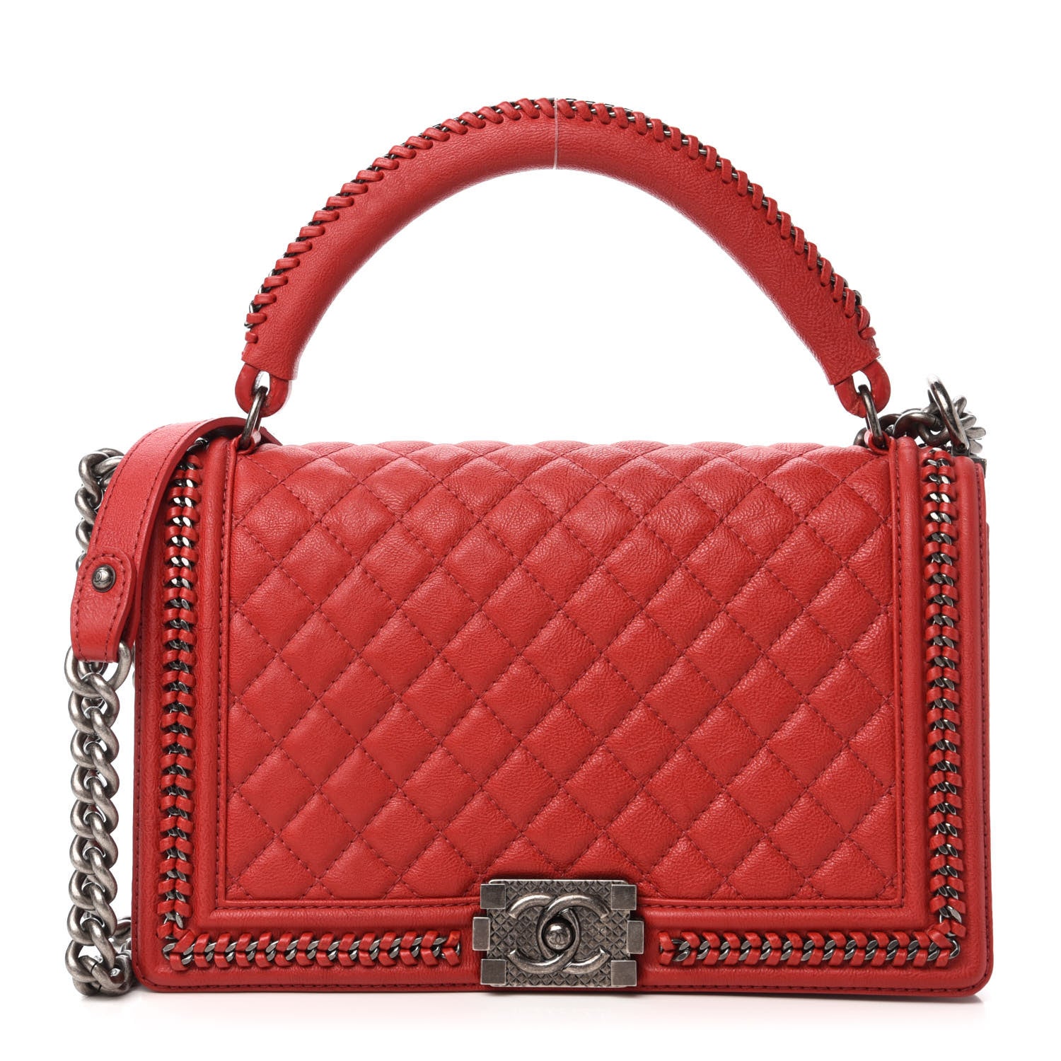 Chanel Calfskin Quilted New Medium Boy Top Handle Flap Red 1 of 12
