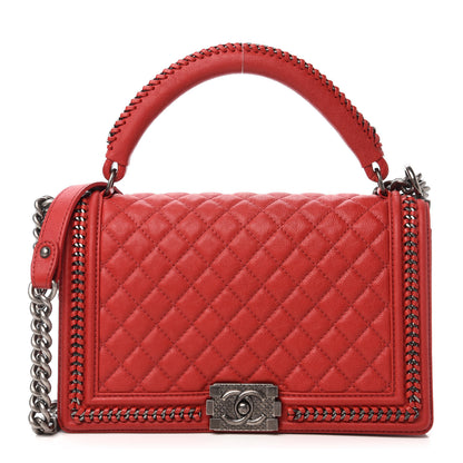 Chanel Calfskin Quilted New Medium Boy Top Handle Flap Red 1 of 12