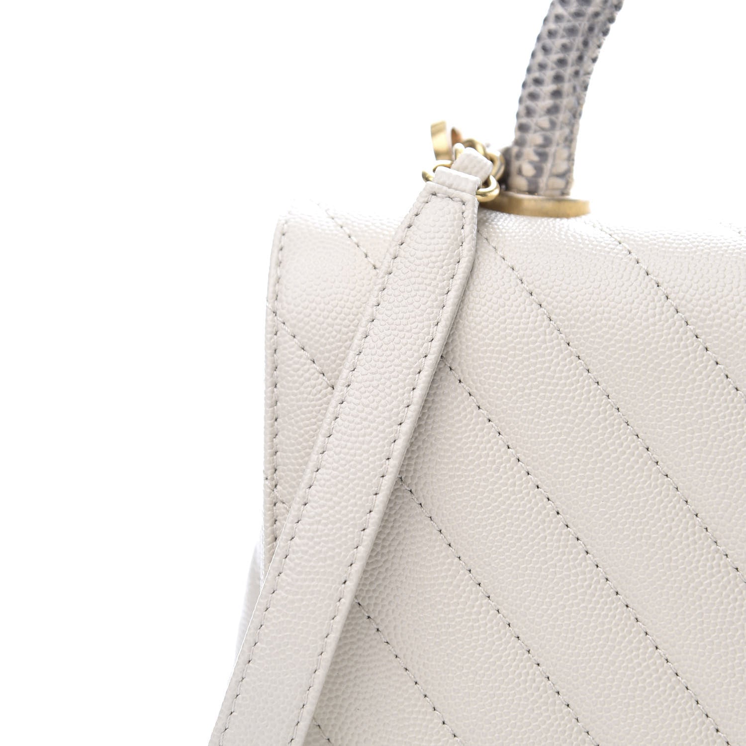 Chanel Caviar Lizard Chevron Quilted Small Coco Handle Flap Ivory 10 of 11