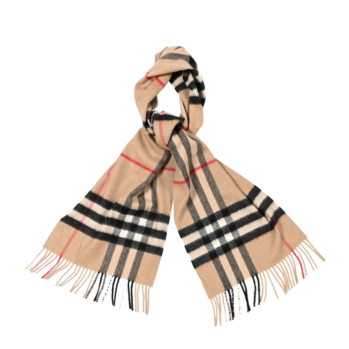 Cashmere Giant Check Fringe Scarf Archive Beige