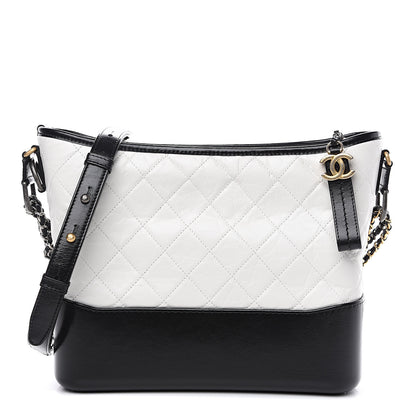 Chanel Aged Calfskin Quilted Medium Gabrielle Hobo Black White 1 of 9