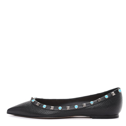 Valentino Garavani Pebbled Calfskin Rockstud Rolling Ballerina Flats 37 Black 1 of 9