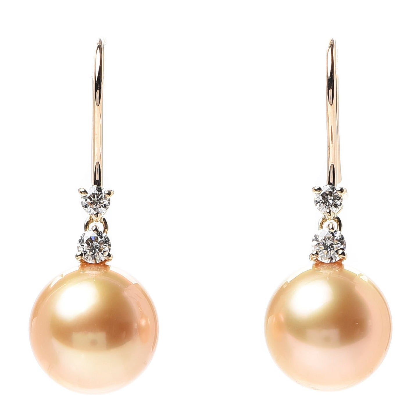 18K Yellow Gold Diamond Golden South Sea Pearl 9.5mm Drop Earrings