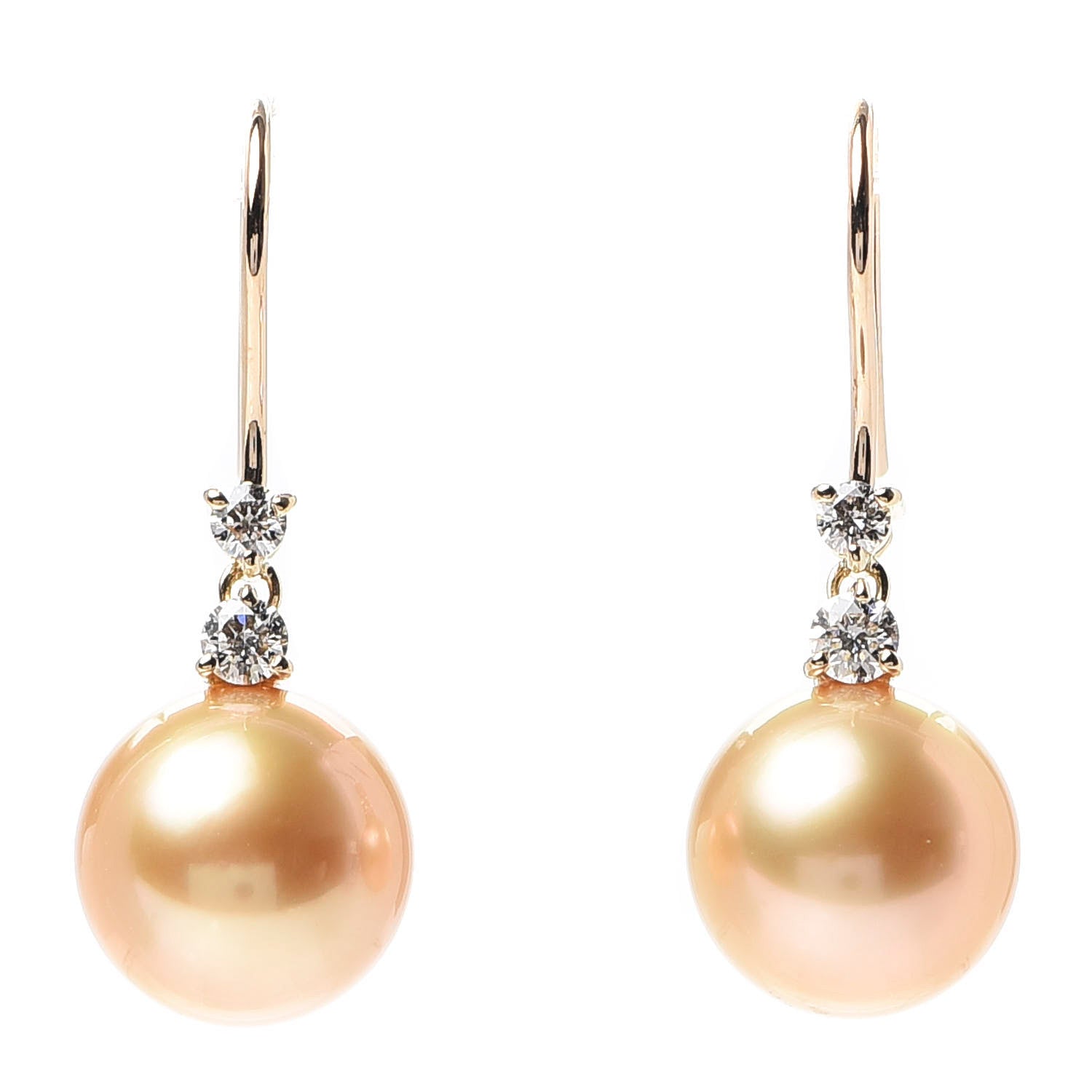 Mikimoto 18K Yellow Gold Diamond Golden South Sea Pearl 9.5mm Drop Earrings 1 of 4