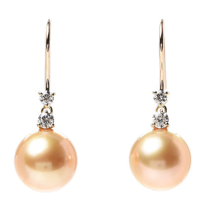Mikimoto 18K Yellow Gold Diamond Golden South Sea Pearl 9.5mm Drop Earrings 1 of 4
