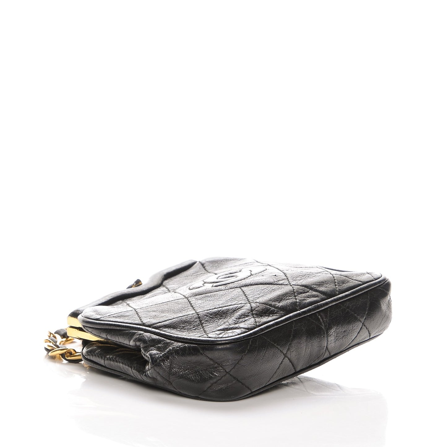 Lambskin Framed Waist Chain Belt Bag Black